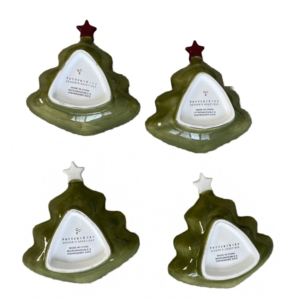 POTTERY BARN Season’s Greetings Christmas Tree Candy / Nut Dishes - EUC